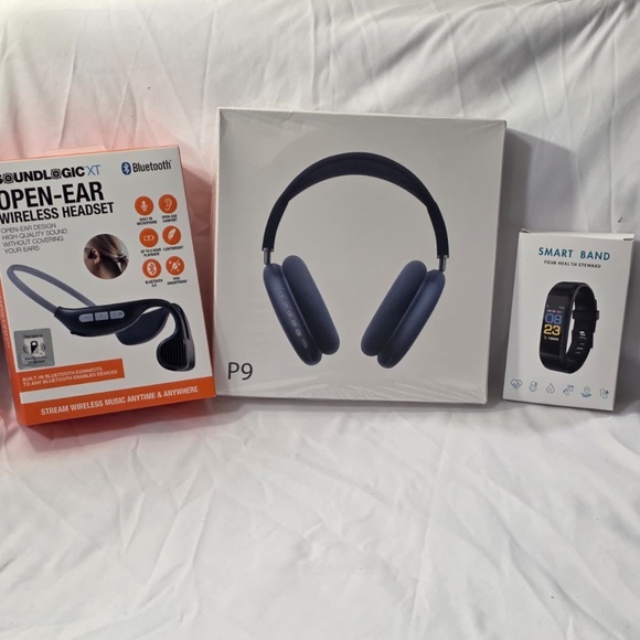BUNDLE (Blue P9 Pro Wireless Headphones+SoundLogic Headset+Blue Smart Band - Picture 1 of 2